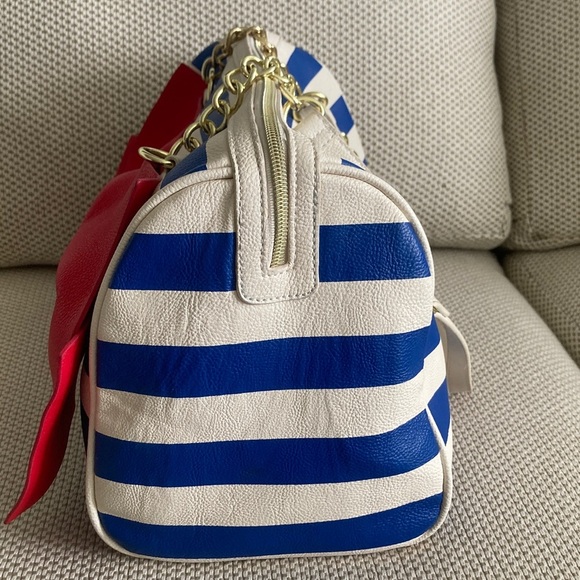 Betsey Johnson Bold Blue and White Satchel - Picture 3 of 8